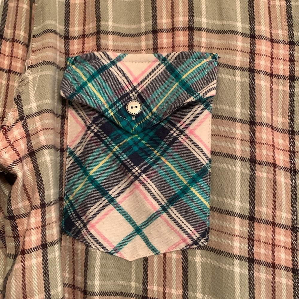 Pol, Patchwork Flannel Button Down Shirt, Size Me… - image 6